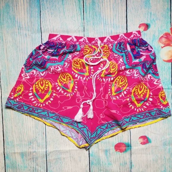 Flying Tomato Pants - Flying Tomato Hot Pink Printed High Waist Drawstring Shorts